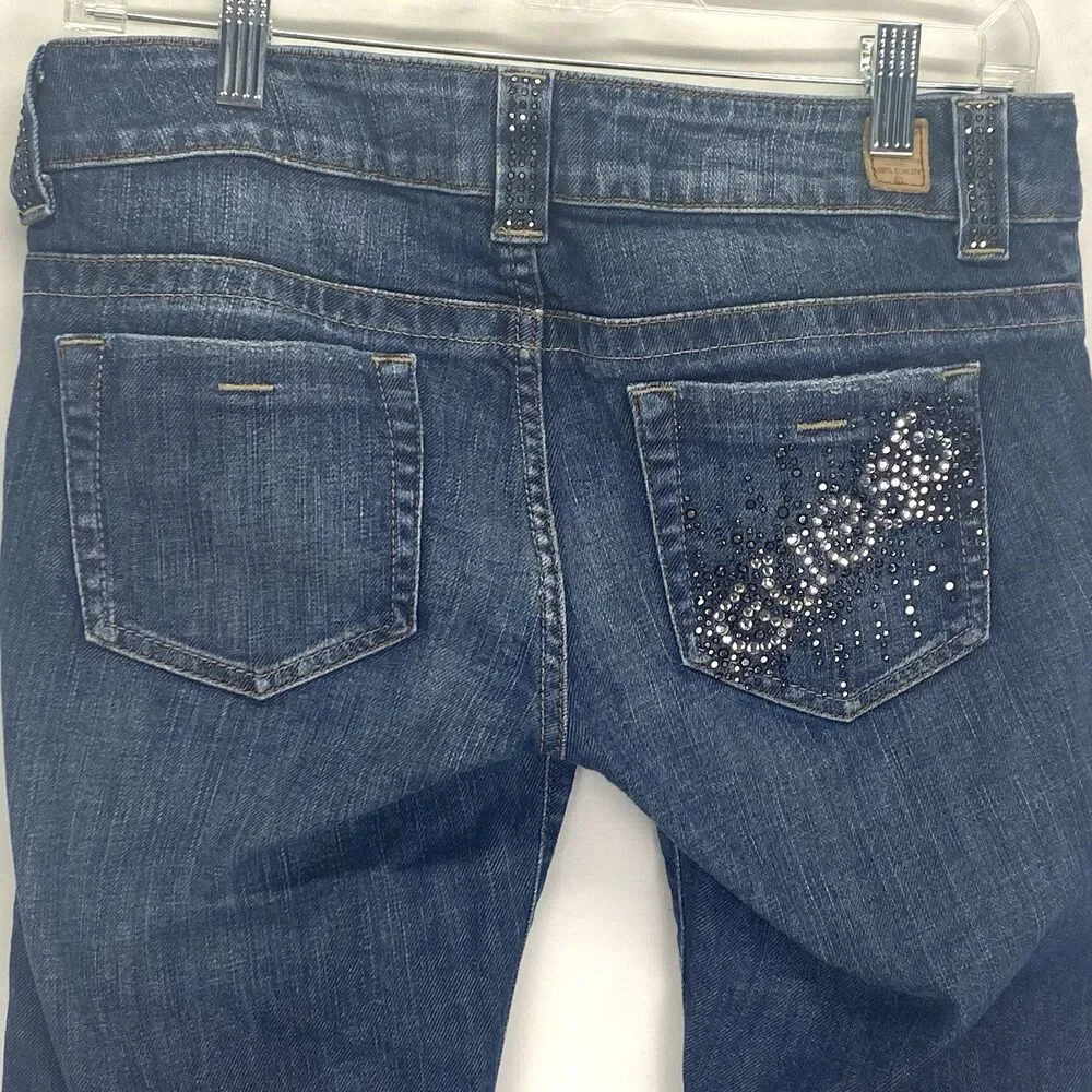 Guess Jeans 81 Daredevil Woman Sz 32(31)x 32 Boot Cut Stretch Jeans Sequin Logo